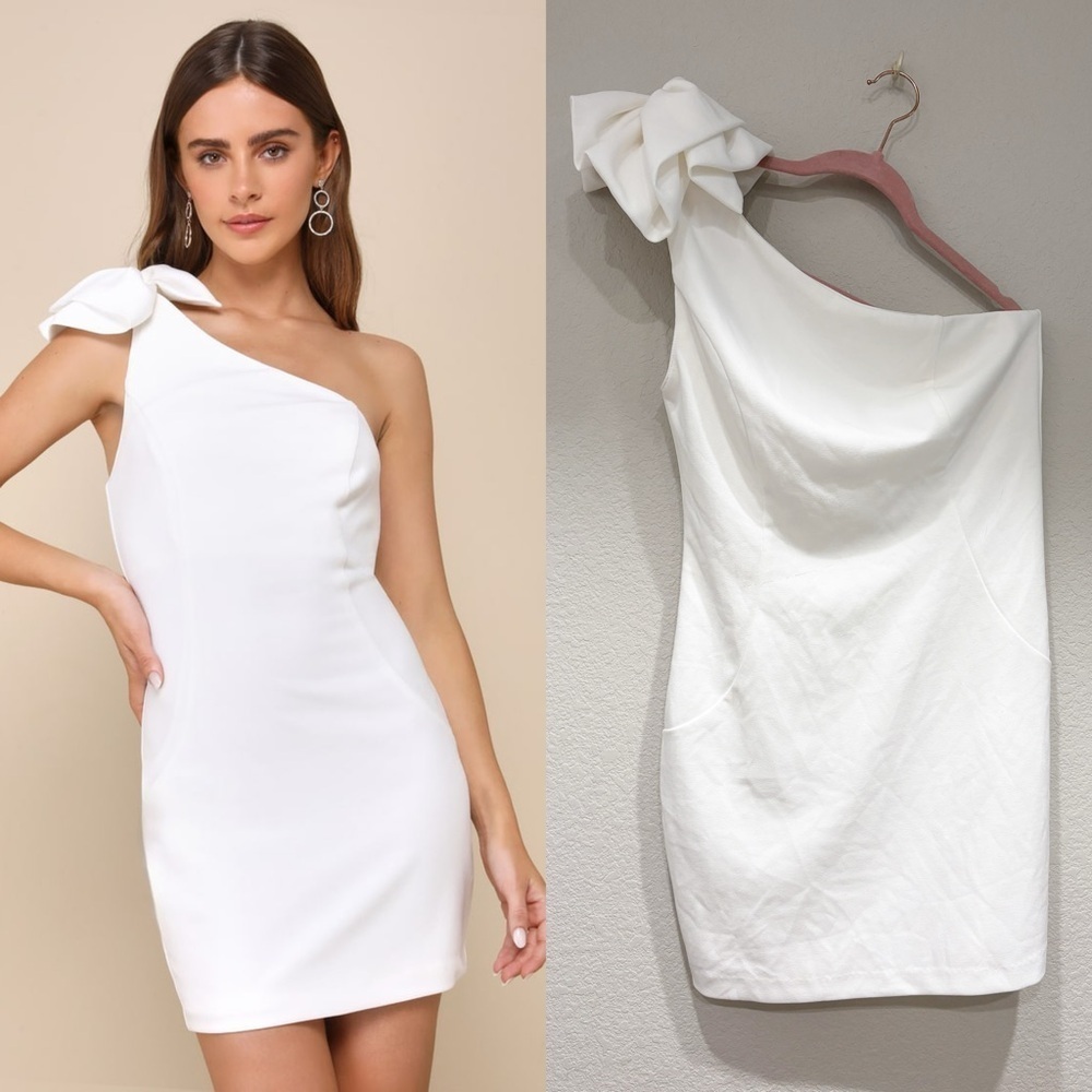 NWOT Lulus Unstoppable Stunner White Ruffled One-Shoulder Mini Dress